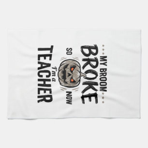 Halloween Teacher Broom Broke Vintage Pumpkin Desi Tea Towel