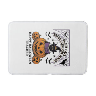 Halloween Teacher Cat Vintage Pumpkin Classroom Ma Bath Mat
