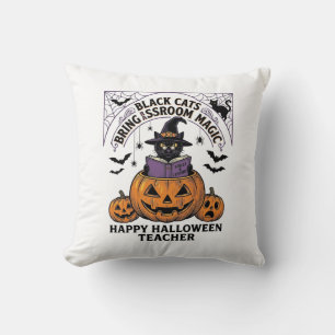Halloween Teacher Cat Vintage Pumpkin Classroom Ma Cushion
