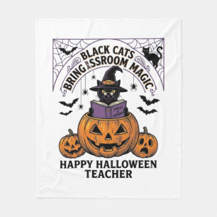 Halloween Teacher Cat Vintage Pumpkin Classroom Ma Fleece Blanket