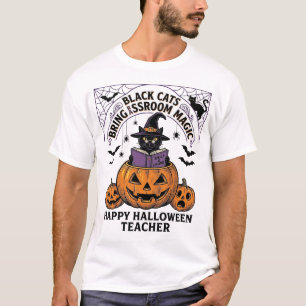 Halloween Teacher Cat Vintage Pumpkin Classroom Ma T-Shirt