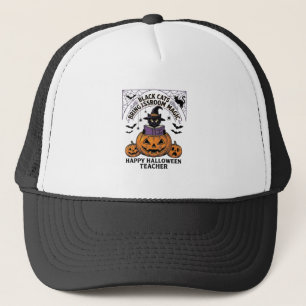 Halloween Teacher Cat Vintage Pumpkin Classroom Ma Trucker Hat