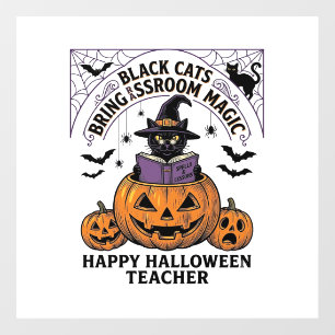 Halloween Teacher Cat Vintage Pumpkin Classroom Ma Window Cling