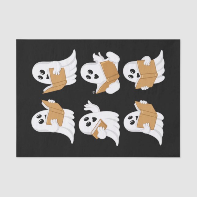 Halloween Teacher Ghost Reading Books Librarian Tissue Paper (Front)