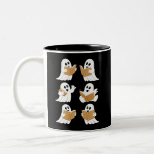 Halloween Teacher Ghost Reading Books Librarian Two-Tone Coffee Mug