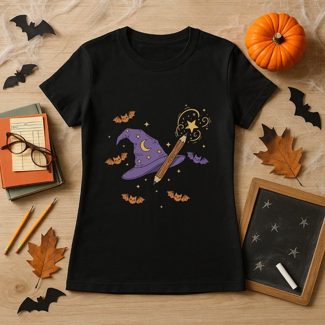 Halloween Teacher Gift Wizard Hat & Wand T-Shirt (Creator Uploaded)