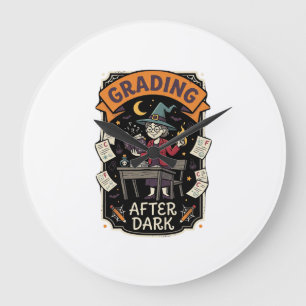 Halloween Teacher Grading After Dark Large Clock