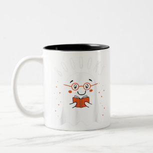 Halloween Teacher Librarian Books Reading Ghost Pu Two-Tone Coffee Mug