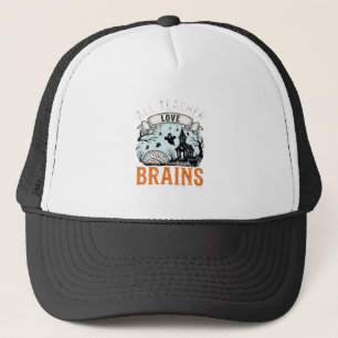 Halloween Teacher Love Brains Haunted Classroom Trucker Hat