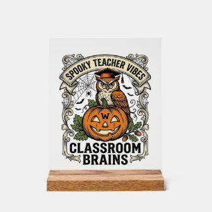 Halloween Teacher Pumpkin Owl Vintage School Shirt Acrylic Sign