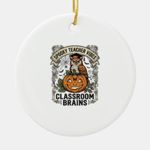 Halloween Teacher Pumpkin Owl Vintage School Shirt Ceramic Tree Decoration