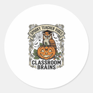 Halloween Teacher Pumpkin Owl Vintage School Shirt Classic Round Sticker