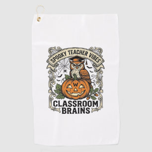Halloween Teacher Pumpkin Owl Vintage School Shirt Golf Towel