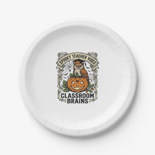Halloween Teacher Pumpkin Owl Vintage School Shirt Paper Plate