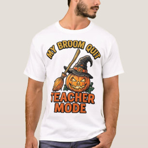 Halloween Teacher Shirt Funny Broom Trouble Design