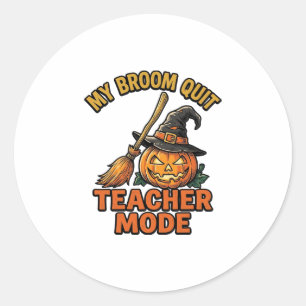 Halloween Teacher Shirt Funny Broom Trouble Design Classic Round Sticker