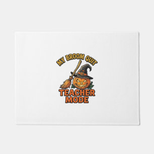 Halloween Teacher Shirt Funny Broom Trouble Design Doormat