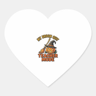 Halloween Teacher Shirt Funny Broom Trouble Design Heart Sticker