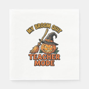 Halloween Teacher Shirt Funny Broom Trouble Design Napkin