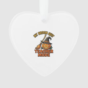 Halloween Teacher Shirt Funny Broom Trouble Design Ornament