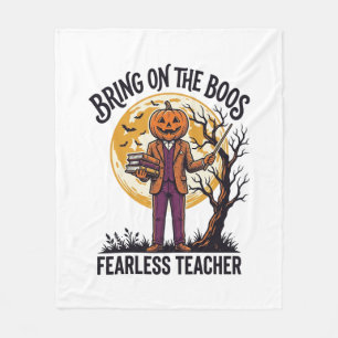 Halloween Teacher Shirt Vintage Engraving Pumpkin Fleece Blanket