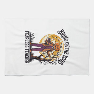 Halloween Teacher Shirt Vintage Engraving Pumpkin Tea Towel