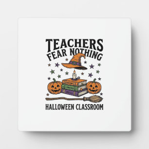Halloween Teacher Shirt With Witchy Books_1 Plaque