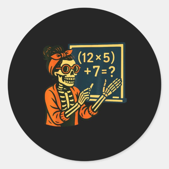 Halloween Teacher Six Seven Meme 6 7 Skeleton Soky Classic Round Sticker (Front)