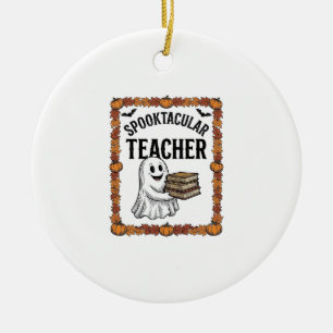 Halloween Teacher Spooktacular Ghost Books Vintage Ceramic Tree Decoration