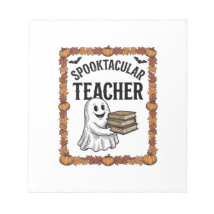 Halloween Teacher Spooktacular Ghost Books Vintage Notepad