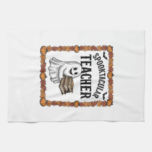 Halloween Teacher Spooktacular Ghost Books Vintage Tea Towel