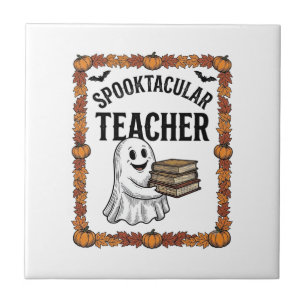 Halloween Teacher Spooktacular Ghost Books Vintage Tile