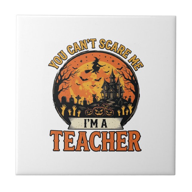 Halloween Teacher Vintage Funny Spooky School Desi Tile (Front)