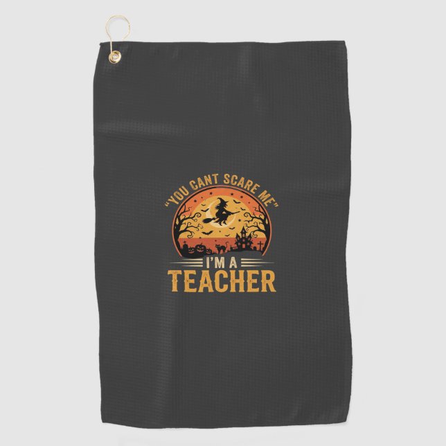 Halloween Teacher Witch Cat Design Golf Towel (Front)