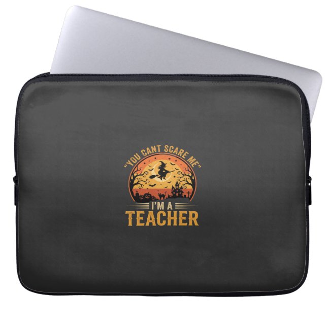 Halloween Teacher Witch Cat Design Laptop Sleeve (Front)