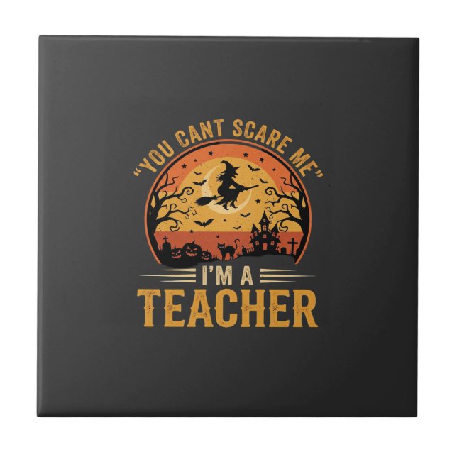 Halloween Teacher Witch Cat Design Tile (Front)