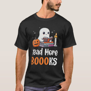 Halloween Teacher Women Cute Reading Ghost Read Mo T-Shirt