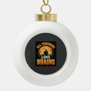 Halloween Teacher Zombie Brains Horror Moon Design Ceramic Ball Christmas Ornament