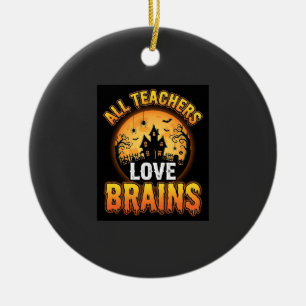 Halloween Teacher Zombie Brains Horror Moon Design Ceramic Tree Decoration