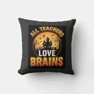 Halloween Teacher Zombie Brains Horror Moon Design Cushion