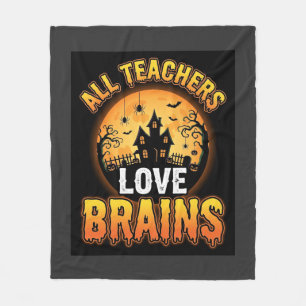 Halloween Teacher Zombie Brains Horror Moon Design Fleece Blanket