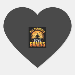 Halloween Teacher Zombie Brains Horror Moon Design Heart Sticker