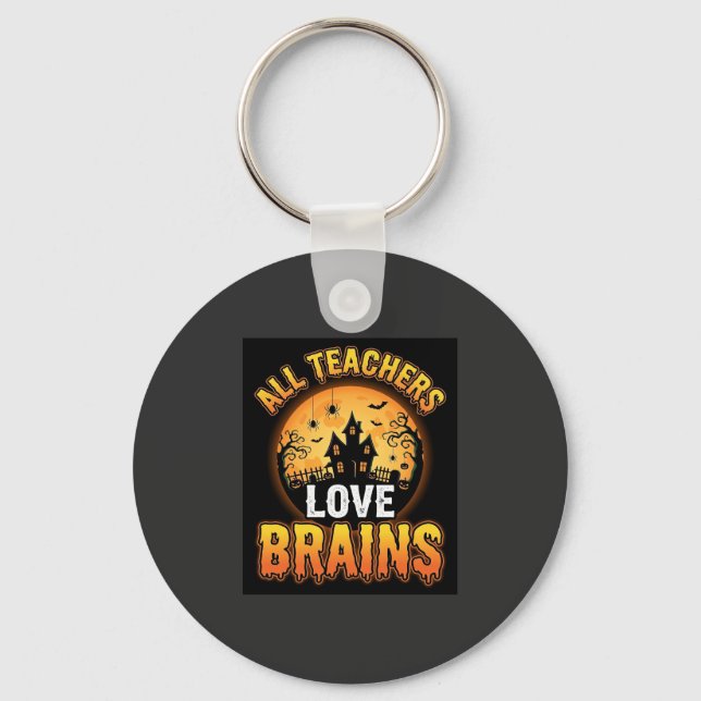 Halloween Teacher Zombie Brains Horror Moon Design Key Ring (Front)