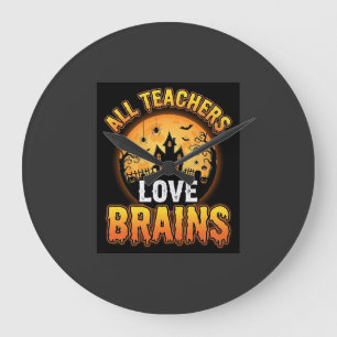 Halloween Teacher Zombie Brains Horror Moon Design Large Clock