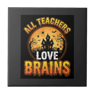 Halloween Teacher Zombie Brains Horror Moon Design Tile