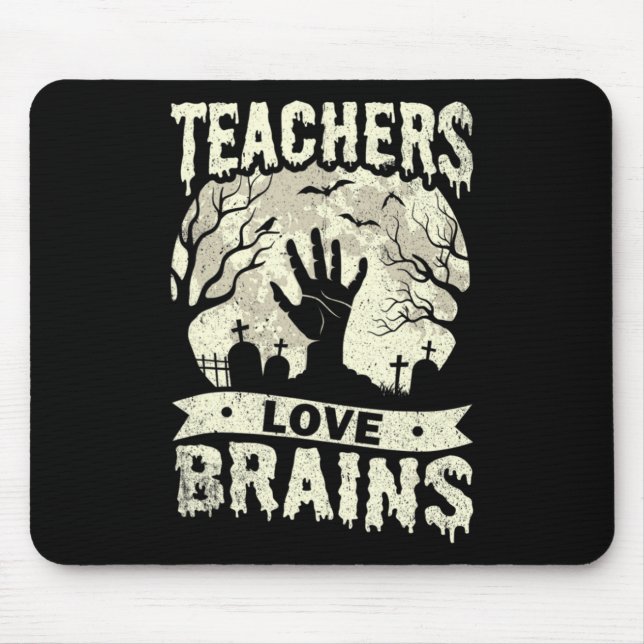 halloween teachers love brains zombie school  mouse mat (Front)