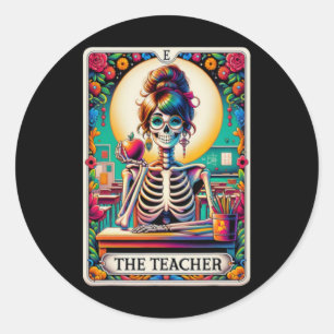 Halloween Teachers Tarot Card Spooky Skeleton The  Classic Round Sticker