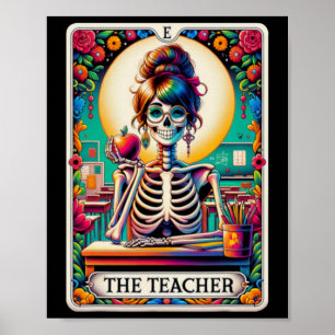 Halloween Teachers Tarot Card Spooky Skeleton The Poster