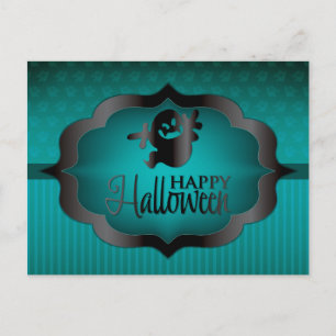 Halloween teal ghost postcard