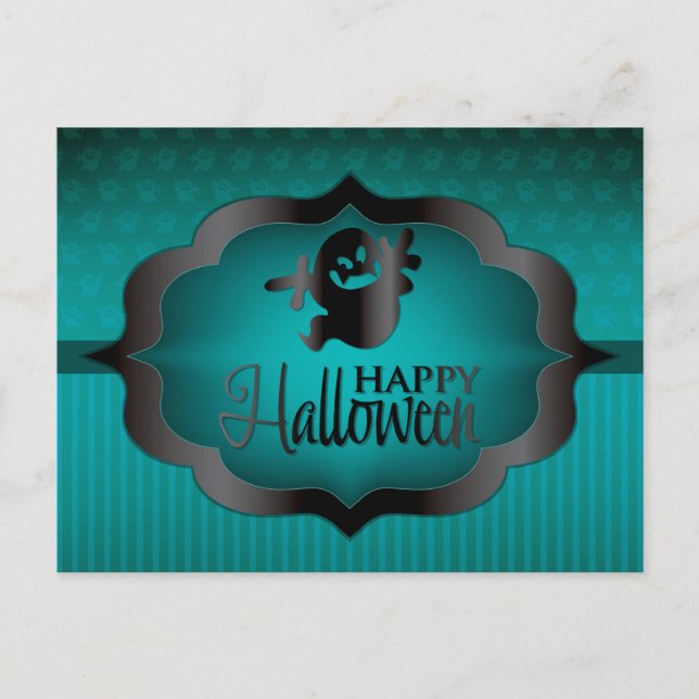 Halloween teal ghost postcard (Front)